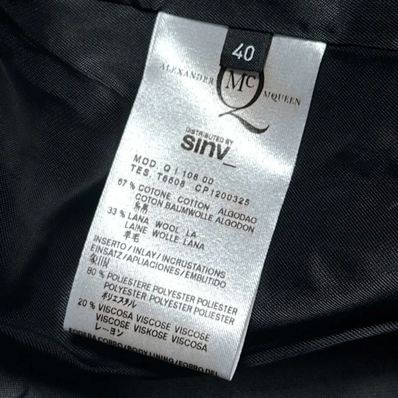 Alexander McQueen Wool Cotton Blue Striped Logo Patch Blazer Jacket Womens 40 - Picture 9 of 11